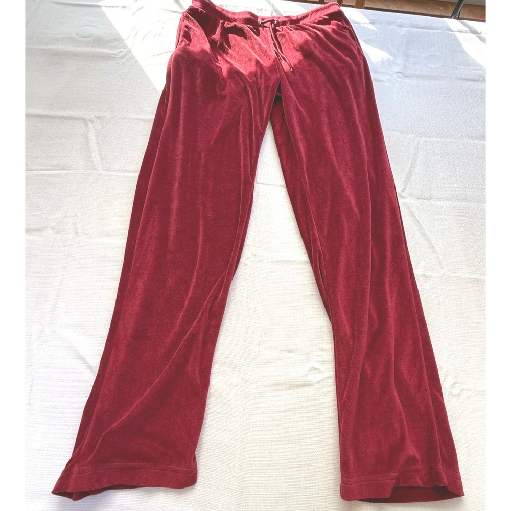 Vintage Tracksuit Velour Lounge Pants Burgundy Red Y2K Snap Back Pockets Size L